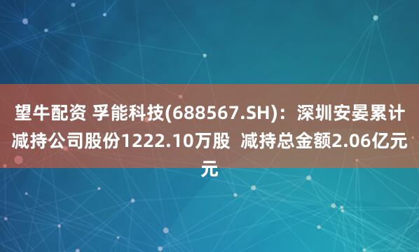 望牛配资 孚能科技(688567.SH)：深圳安晏累计减持公司股份1222.10万股  减持总金额2.06亿元
